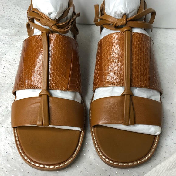 Vince Forster Leather & Watersnake Gladiator Ankle-Wrap Sandals NEW 6 Hazelnut - Picture 6 of 7